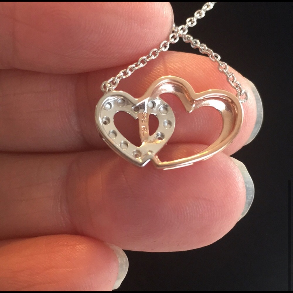 Ss Double Interlocking Heart Diamond Necklace Nwot - image 7